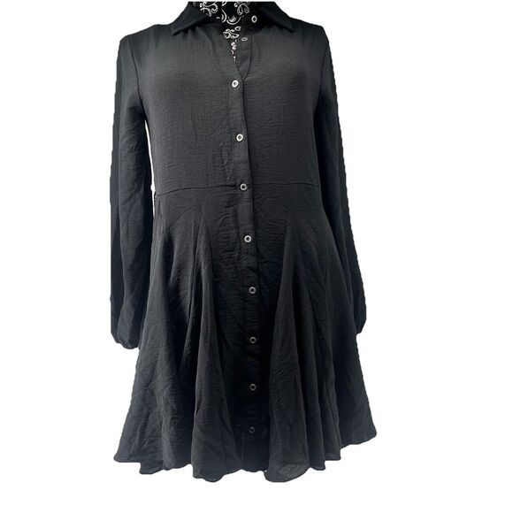 Hem & Thread Dresses & Skirts - Hem & Thread Shirt Dress Long Sleeve Button Down Fit & Flare Black Pleated  S‎